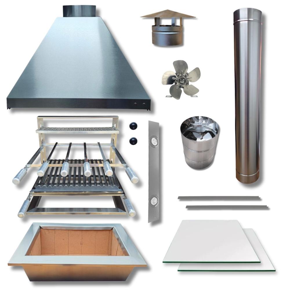 Kit Churrasqueira Gourmet Coifa 80x60 Inox  Grelha Argentina