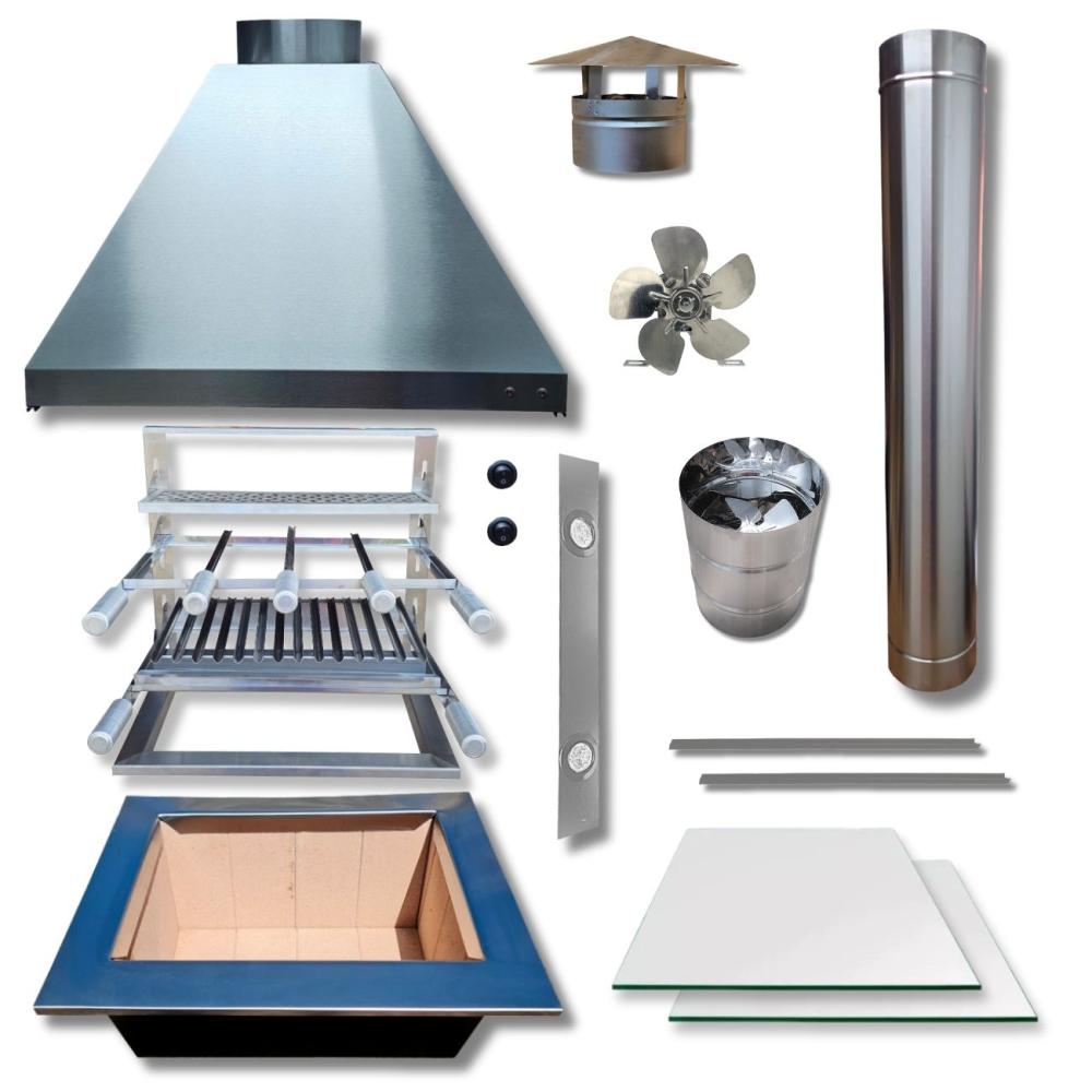 Kit Churrasqueira Braseiro Grelha Argentina Coifa Inox 70x50