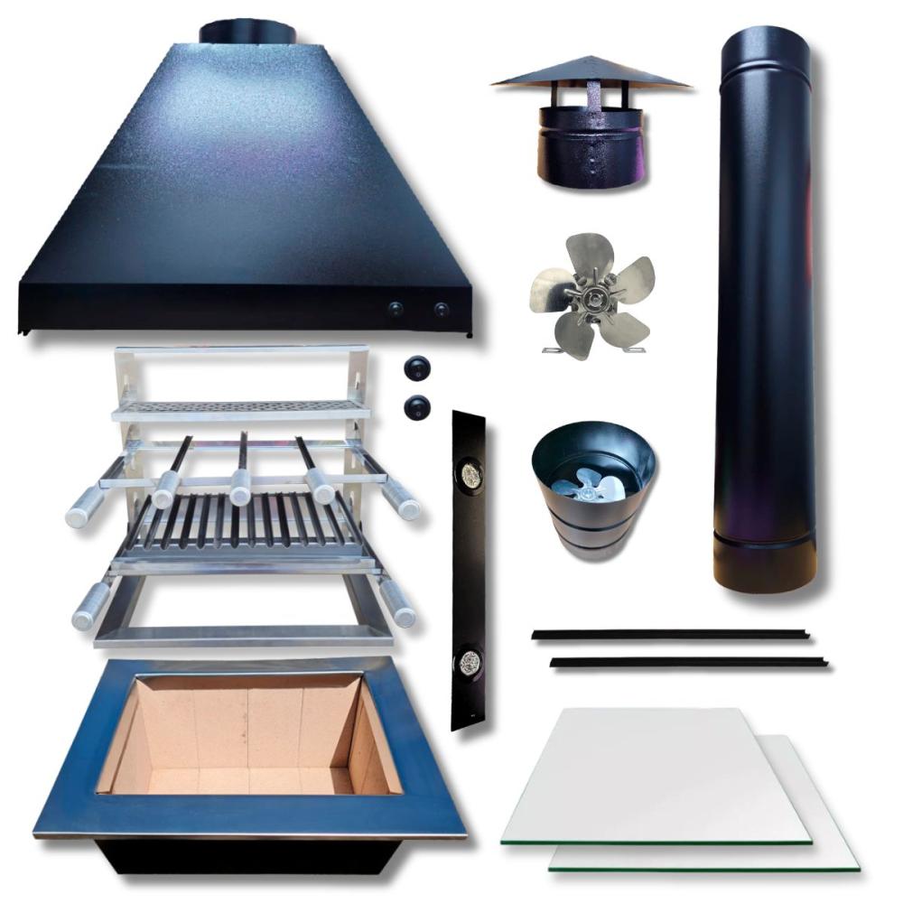 Kit Churrasqueira Braseiro Grelha Argentina Inox Coifa 70x50