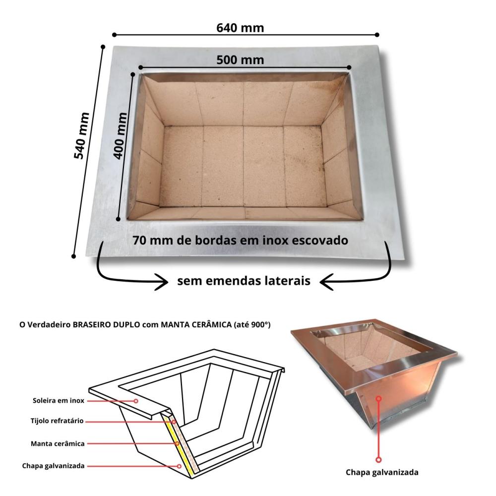 Kit Churrasqueira Coifa Gourmet Grill Curvas Braseiro 50x40