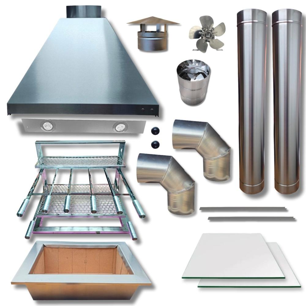 Kit Churrasqueira Coifa Inox Grill Curvas 90 Braseiro 50x40