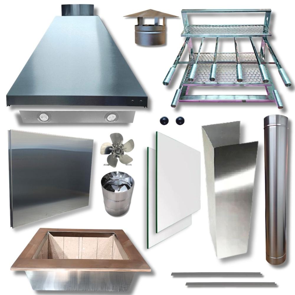 Kit Churrasqueira Inox Coifa Braseiro 50x40 Capa + Painel