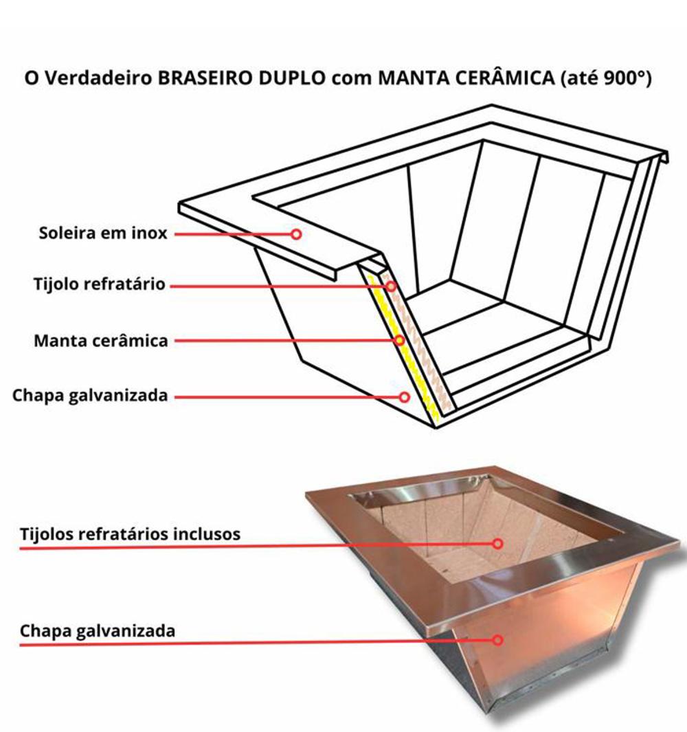 Kit Churrasqueira Coifa Gourmet Grill Espetos Braseiro 35x30 