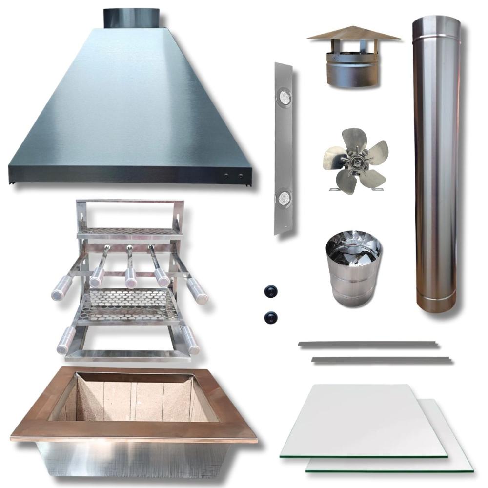 Churrasqueira Inox coifa Gourmet Grill Espetos Braseiro 35x30